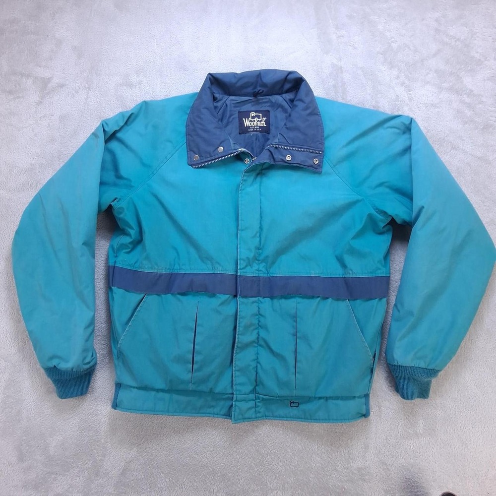 Woolrich Vintage Insulated Jacket Mens Teal Blue Full Zip Snap Made In USA 90s